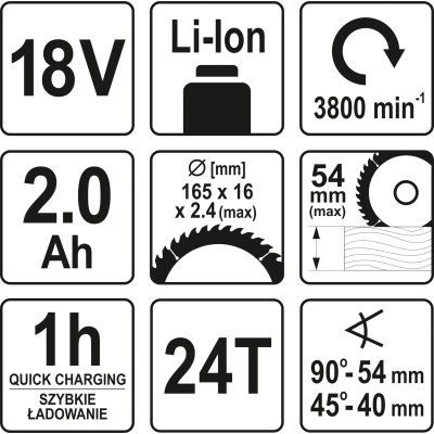 Pila kotoučová AKU 18V pr. 165mm 3800ot. 2AH