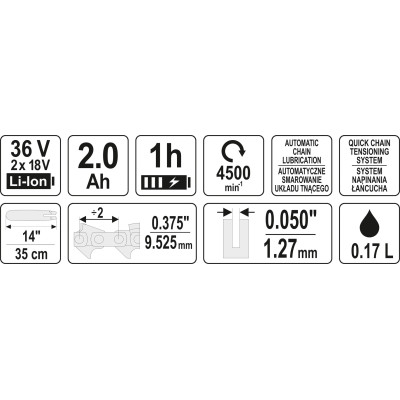 Řetězová pila 14'' AKU 36V2 X 18V SET