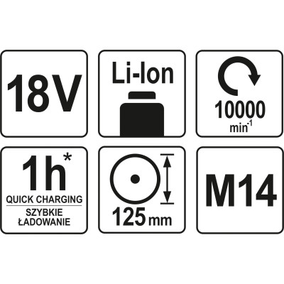 Bruska úhlová AKU 125 mm 18V 10000 ot. (bez baterie)