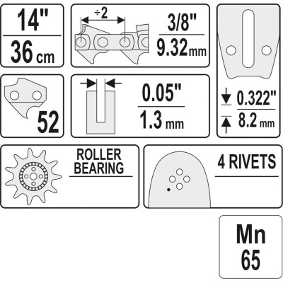 Vodící lišta pro řetězovou pilu 14" 3/8" 0,05"