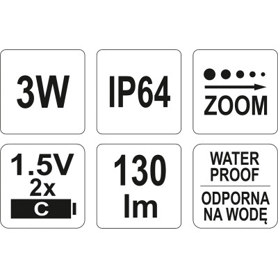 Svítilna BIGGEST voděodolná IP64, fce ZOOM, 130lm, 2xLR14, 228x47mm