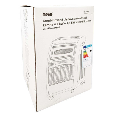 Kombinovaná plynová 4,2kW a elektrická kamna 1,5 kW MAGG s ventilátorem