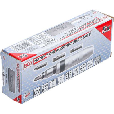 Úderový skrutkovač 1/2" BGS100710 s bitmi (Sada 5 dielov vrátane adaptéra 5/16")