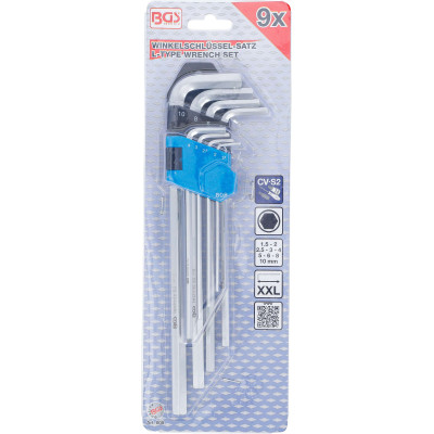 Zástrčné klíče inbus 1 ÷ 10 mm BGS100808, velmi dlouhé. Sada 9 dílů v pořadači