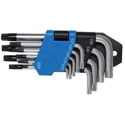 Zástrčné kľúče T-profil (Torx) T10 ÷ T50 BGS100809 s vŕtaním, krátke Sada 9 dielov