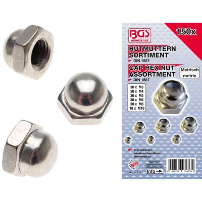 Klobučkové matice M3 ÷ M10 BGS1014130 (Sada 150 dielov)