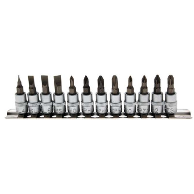 Zástrčné bitové hlavice 1/4", PL+PH+PZ BGS102163 na koľajnici (Sada 12 dielov)