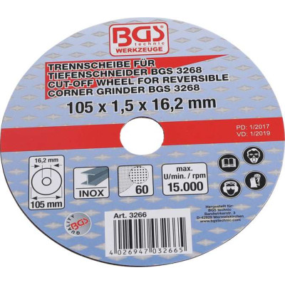 Řezný kotouč pro hloubkovou brusku BGS O 105 x 1,5 x 16,2 mm