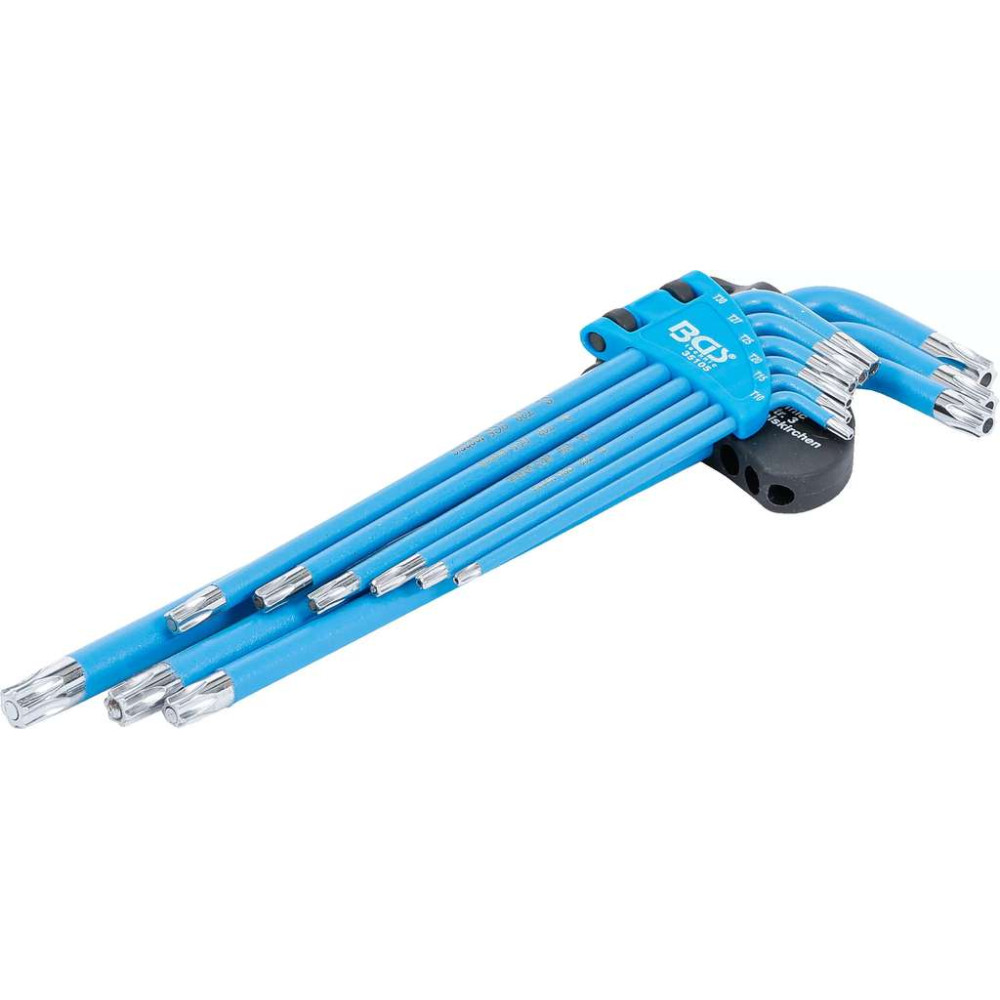 Zástrčné kľúče TORX (T-profil) T10 ÷ T50 BGS1035105 extra dlhé, s otvorom, oplastované. Súprava 9 dielov