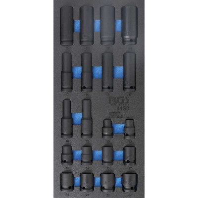 Nářaďový modul 1/3 - BGS104130 Rázové hlavice 1/2" 10 ÷ 24 mm, tvrzené, Pro Torque. Sada 20 dílů