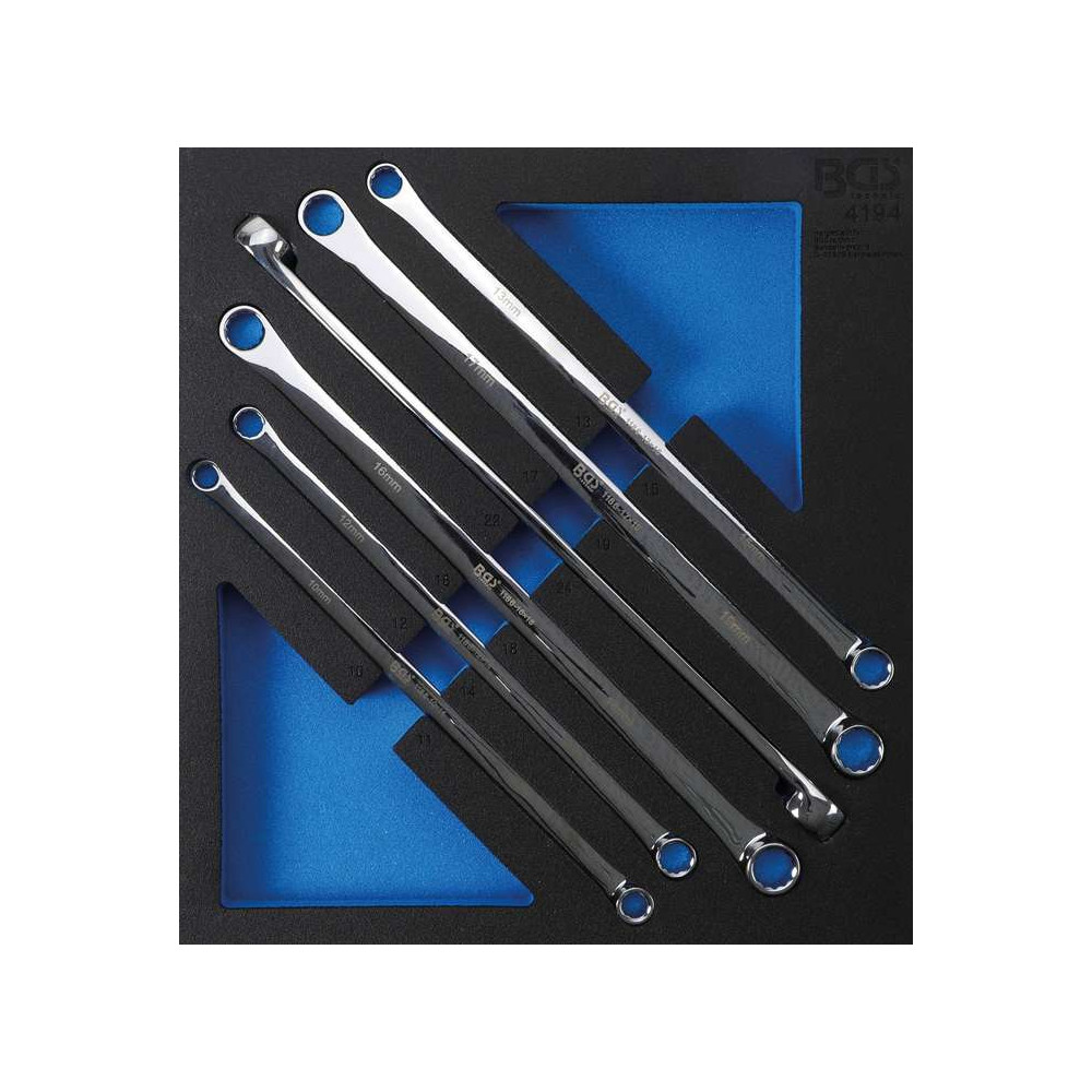 Vložka do dílenského vozíku 2/3: sada oboustranných očkových klíčů, velmi dlouhé 10 x 11 - 22 x 24 mm (6 dílná) BGS 4194