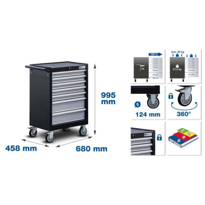 Dílenský vozík, pojízdný BGS104235, 7 zásuvek. Prázdný