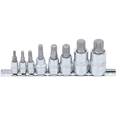 Zástrčné bitové hlavice 1/4"+3/8"+1/2", XZN, na koľajnici BGS105105 (Sada 8 dielov)