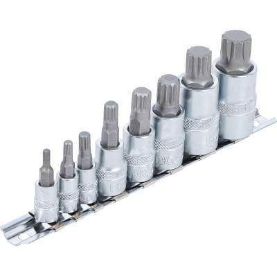 Zástrčné bitové hlavice 1/4"+3/8"+1/2", XZN, na koľajnici BGS105105 (Sada 8 dielov)