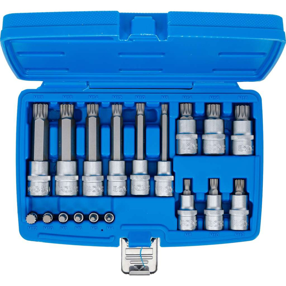 Zástrčné bitové hlavice 1/4" a 1/2" vnútorné tisícihran (pre XZN) M4 ÷ M18 BGS105172 (Sada 18 dielov)