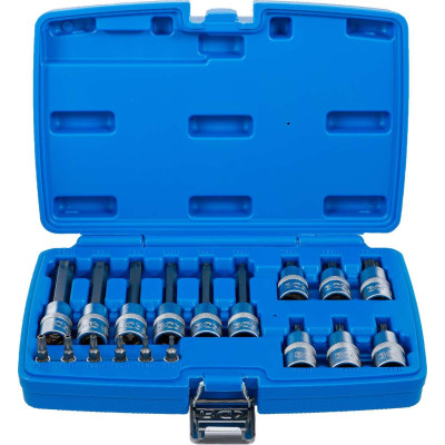 Zástrčné hlavice 1/4" a 1/2" Torx s otvorem T10 ÷ T60 BGS105174 (Sada 18 dílů)