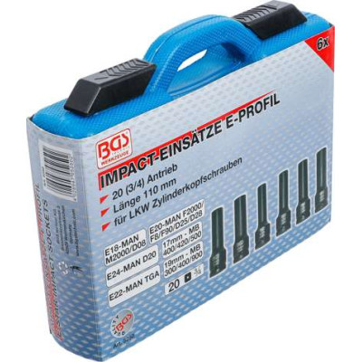 Nástrčné hlavice 3/4" 12hranné a E-Profil BGS105250, úderové. Sada 6 dílů