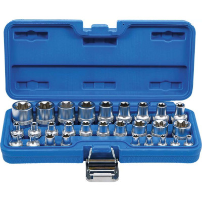 Nástrčné hlavice 1/4" a 1/2" E-profil E4 ÷ E24 BGS1070099 (Sada 28 dílů)