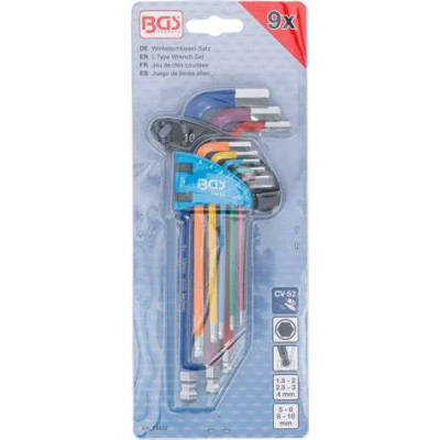 Zástrčné kľúče šesťhran 1,5 ÷ 10 mm BGS1074452 viacfarebné (Sada 9 dielov)