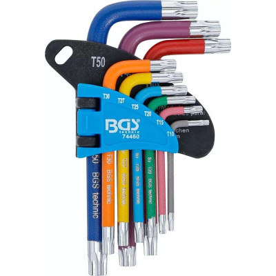 Zástrčné kľúče T-profil (pre TORX) T10 ÷ T50 BGS1074460 Viacfarebné, krátke (Sada 9 ks)