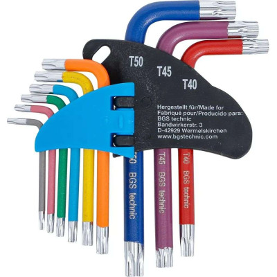 Zástrčné kľúče T-profil (pre TORX) T10 ÷ T50 BGS1074460 Viacfarebné, krátke (Sada 9 ks)