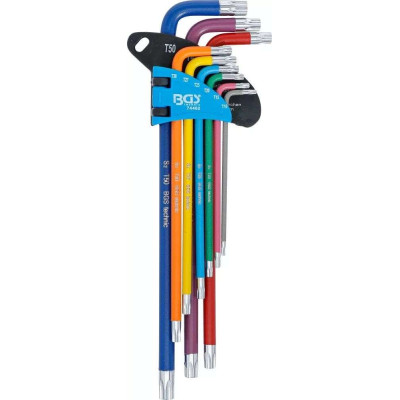 Zástrčné kľúče T-profil (pre TORX) T10 ÷ T50 BGS1074462 Viacfarebné, extra dlhé (Sada 9 ks)