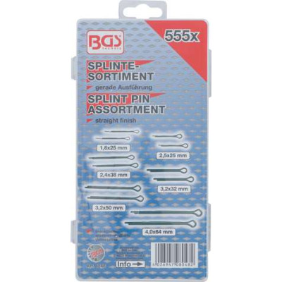 Závlačky pr. 1,6 ÷ 4,0 mm BGS108048 Súprava 555 dielov v kazete