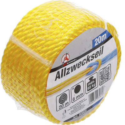 Univerzální lano 20 m BGS1080805, polyethylen, zatížení 65 kg. Žluté