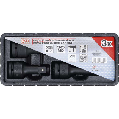 Predĺženie/nástavce 3/4" BGS108840, dĺžka 100 ÷ 250 mm, tvrdené (Sada 3 diely)