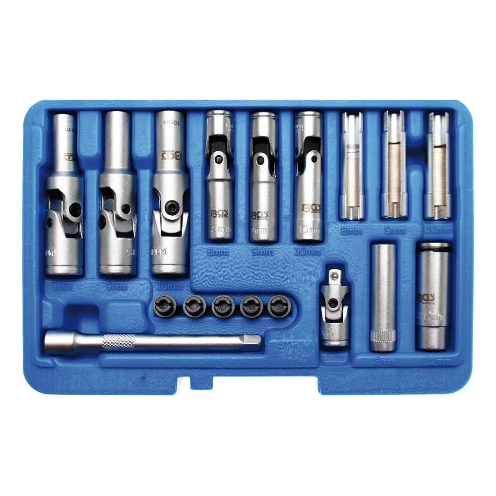 Nástrčné hlavice 1/4" a 3/8" 8 ÷ 12 mm BGS109026 na žhaviace sviečky Sada 18 dielov