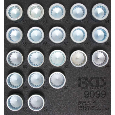 Nářaďový modul 1/6 - BGS109099 Zástrčné hlavice pro bezpečnostní šrouby kol Porsche a VW Touareg (Sada 20 dílů)