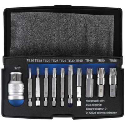 Bitové nadstavce 1/4" a 3/8" pre poškodený T-profil T10 ÷ T55 BGS109170 (Sada 11 dielov)