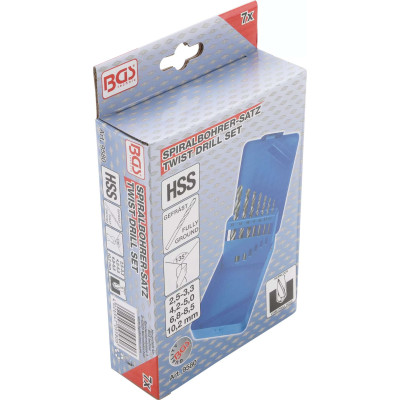 Špirálové vrtáky HSS priemer 2,5 ÷ 10,2 mm BGS109580. Sada7 dielov