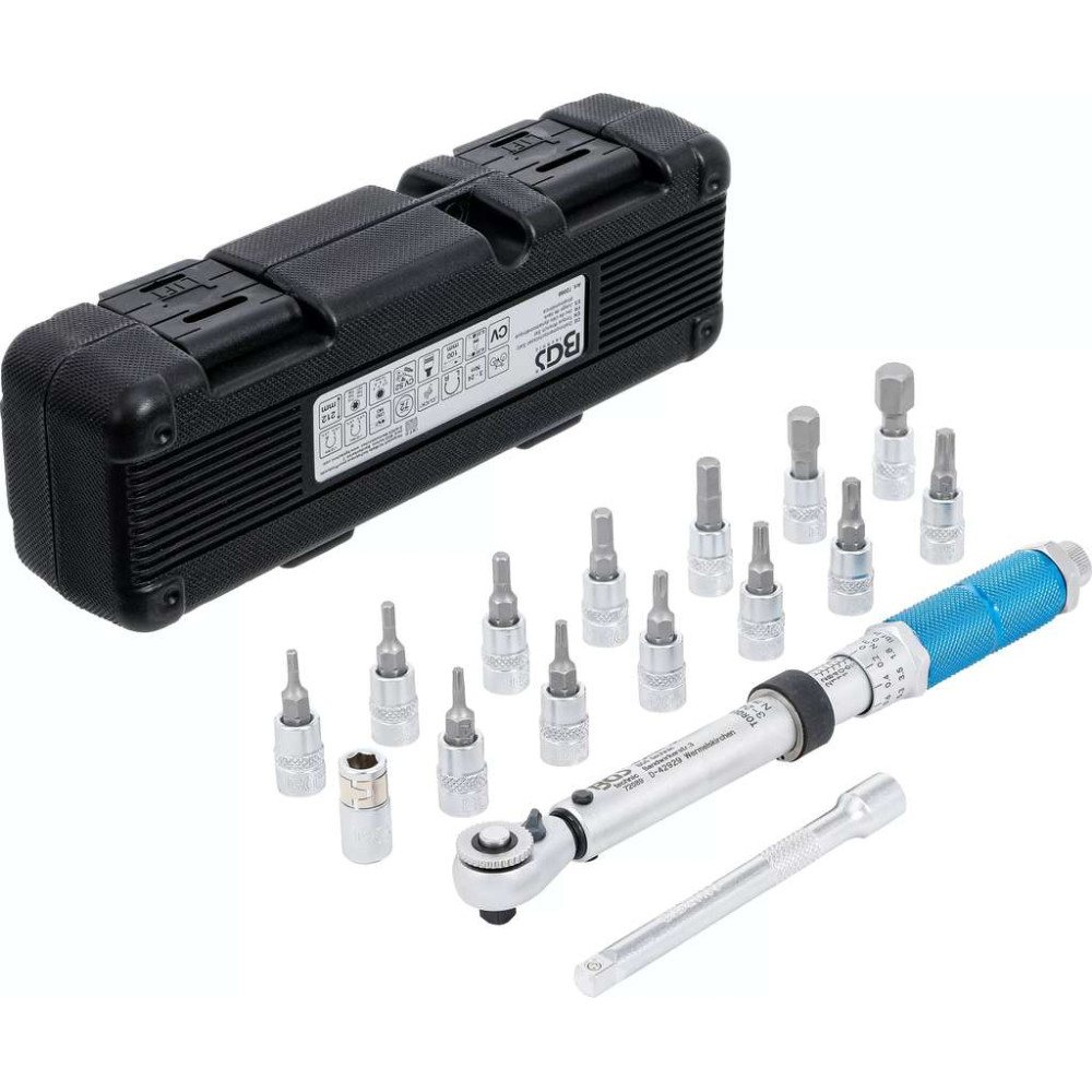 Momentový kľúč 1/4" 3 ÷ 24 Nm BGS1072088 vrátane zástrčných bitových hlavíc (Sada 16 ks)