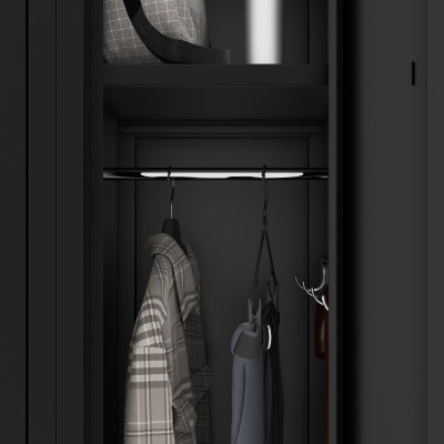 Plechová šatní skříň na soklu s polici 4 moduly KACPER II, 600 x 1800 x 500 mm, černá
