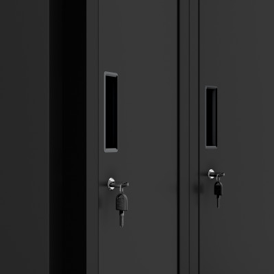 Plechová šatní skříň na soklu s polici 4 moduly KACPER II, 600 x 1800 x 500 mm, černá