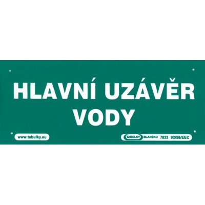 Hlavní uzávěr vody 210x87mm - plastová tabulka