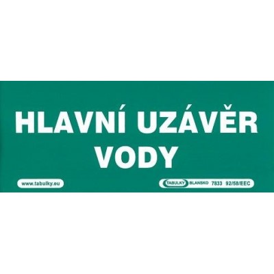 Hlavní uzávěr vody 210x87mm - samolepka