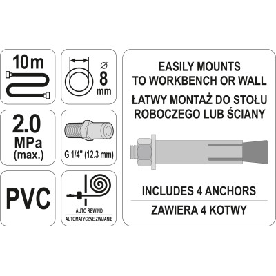 Naviják automatický se vzduchovou hadicí 8 mm, 10m