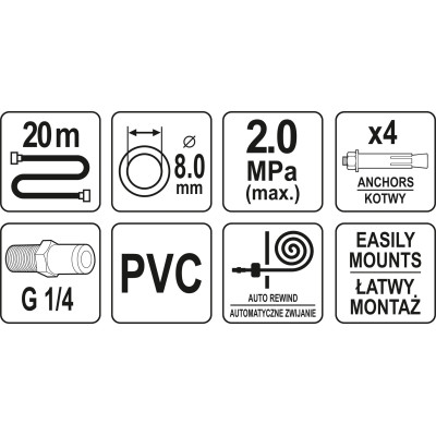 Naviják automatický se vzduchovou hadicí 8mm, 20m