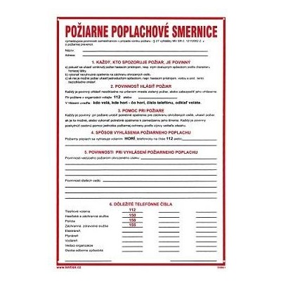 SK - Požiarne poplachové smernice 210x297mm - plastová tabulka