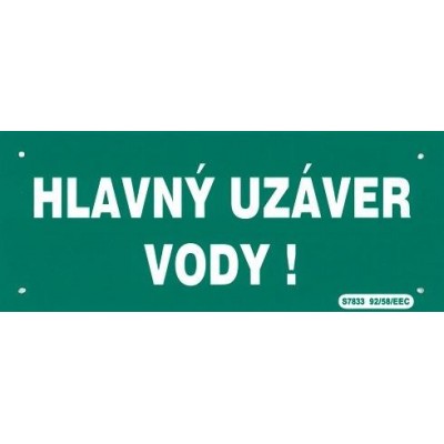 SK - Hlavný uzáver vody 210x87mm - plastová tabulka